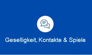 Geselligkeit, Kontakte & Spiele. Symbol zeigt zwei Sprechblasen.