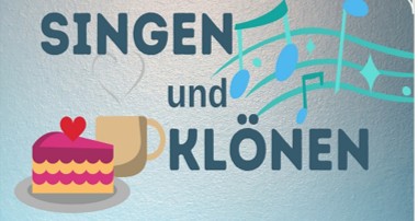 Friedhofsweg mit Bäumen; Logo Evangelischer Friedhof Gütersloh.