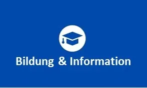 Bildung & Information. Symbol zeigt einen Doktorhut.