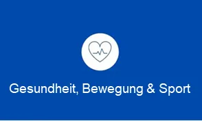 Gesundheit, Bewegung & Sport. Symbol zeigt ein Herz mit EKG-Linie.